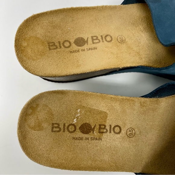 Bio Bio Platform Wedge Platform Sandals Blue Leather Cork Slip On Shoes Size 9.5 - Picture 5 of 11
